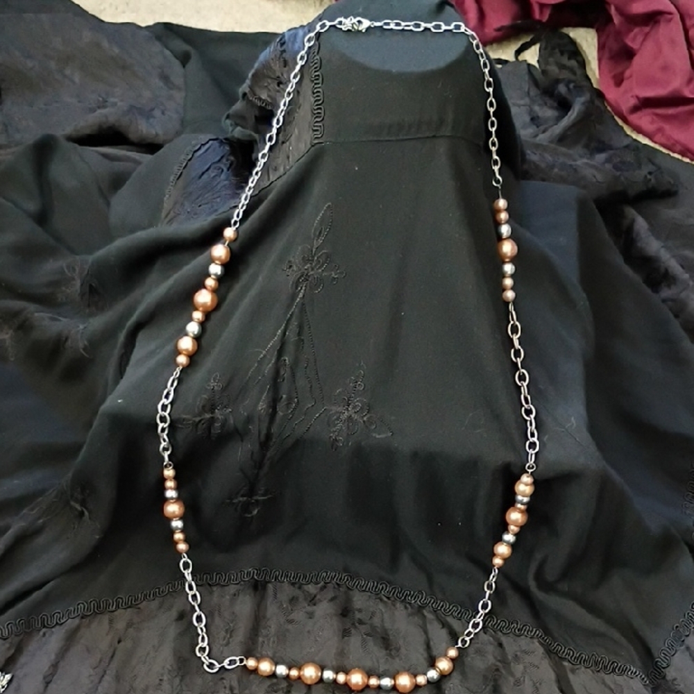 Elegant Silver and Brown Beaded Necklace